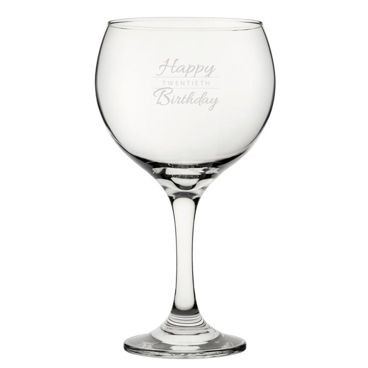 Happy 20th Birthday Modern Design - Engraved Novelty Gin Balloon Cocktail Glass