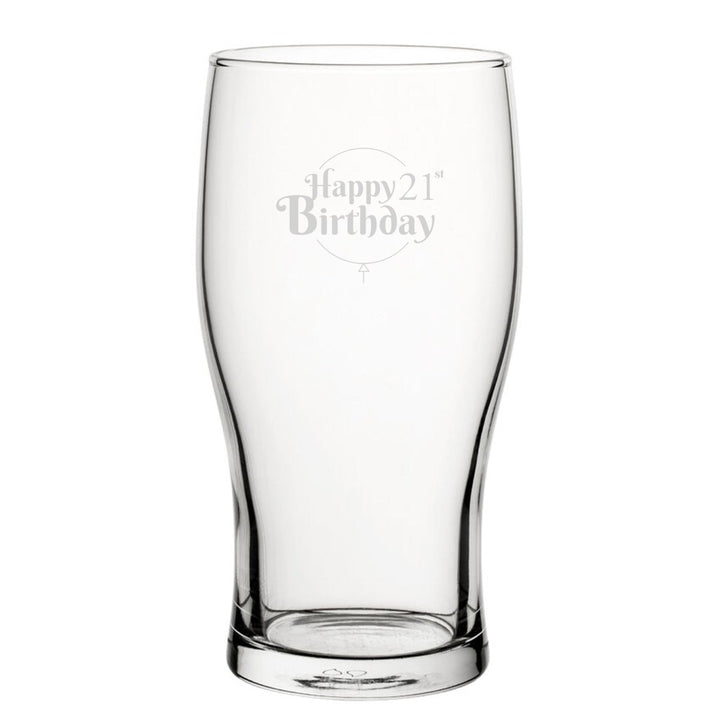 Happy 21st Birthday Balloon Design - Engraved Novelty Tulip Pint Glass