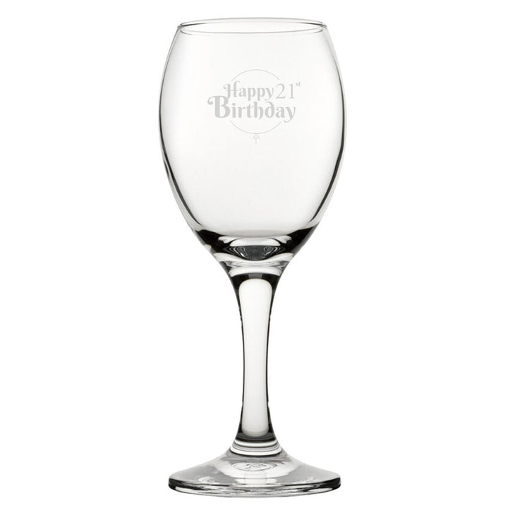 Happy 21st Birthday Balloon Design - Engraved Novelty Wine Glass
