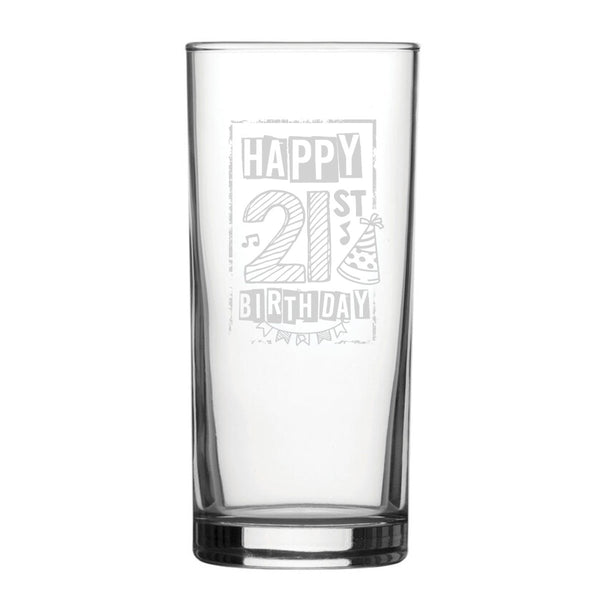 Happy 21st Birthday Bordered Design - Engraved Novelty Hiball Glass