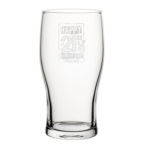 Happy 21st Birthday Bordered - Engraved Novelty Tulip Pint Glass