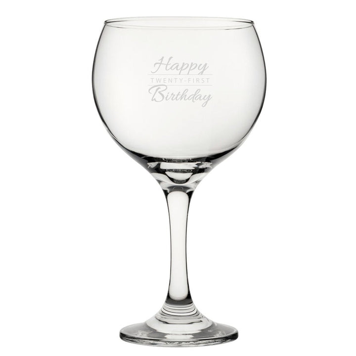 Happy 21st Birthday Modern Design - Engraved Novelty Gin Balloon Cocktail Glass
