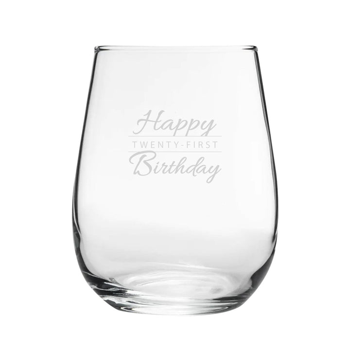 Happy 21st Birthday Modern Design - Engraved Novelty Stemless Wine Gin Tumbler