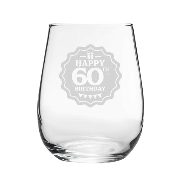 Happy 60th Birthday - Engraved Novelty Stemless Wine Gin Tumbler
