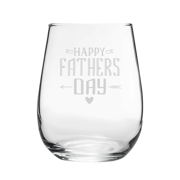 Happy Fathers Day Arrow Design - Engraved Novelty Stemless Wine Gin Tumbler