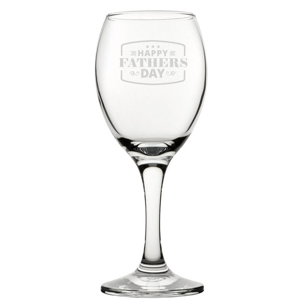 Happy Fathers Day Bordered Design - Engraved Novelty Wine Glass