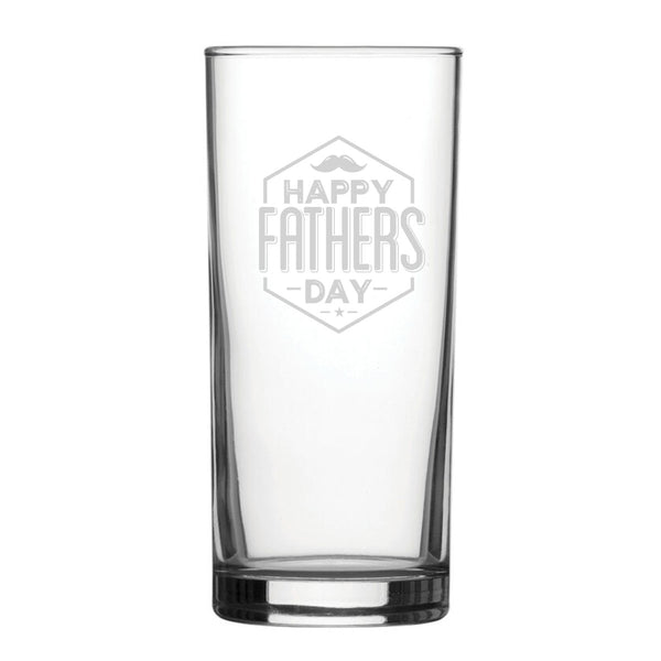 Happy Fathers Day Moustache Design - Engraved Novelty Hiball Glass