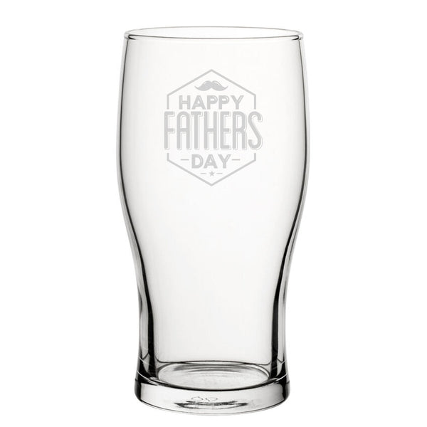 Happy Fathers Day Moustache Design - Engraved Novelty Tulip Pint Glass