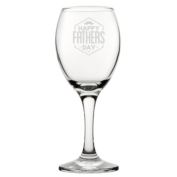 Happy Fathers Day Moustache Design - Engraved Novelty Wine Glass