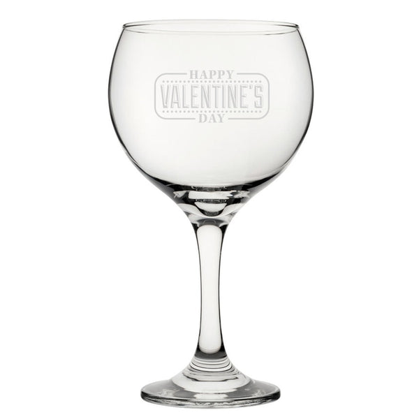 Happy Valentine's Day Bordered Design - Engraved Novelty Gin Balloon Cocktail Glass