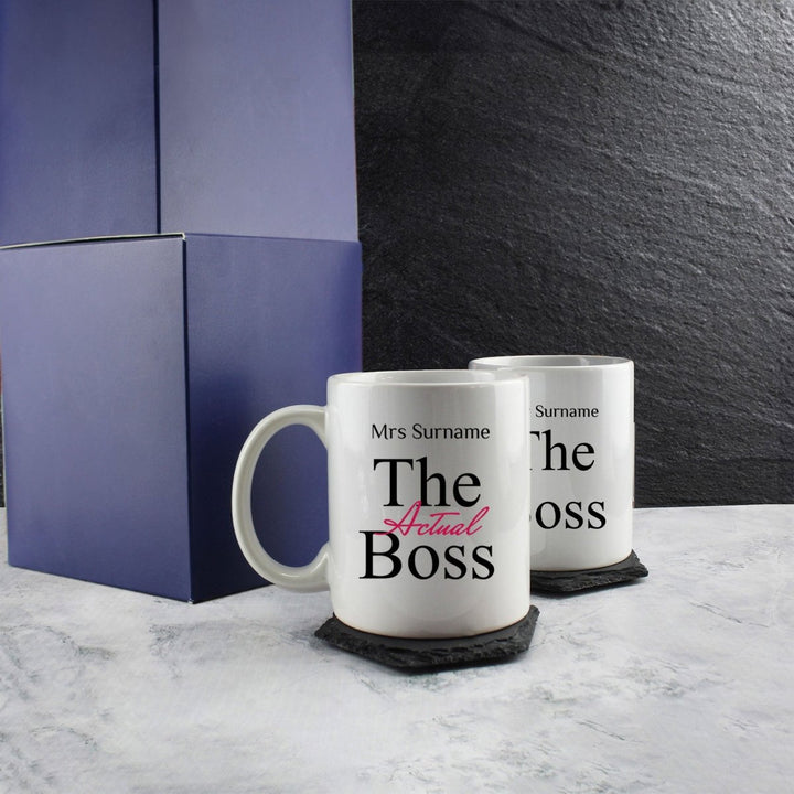 His and Hers Mug Set, The Boss and The Actual boss, 11oz/312ml Mugs