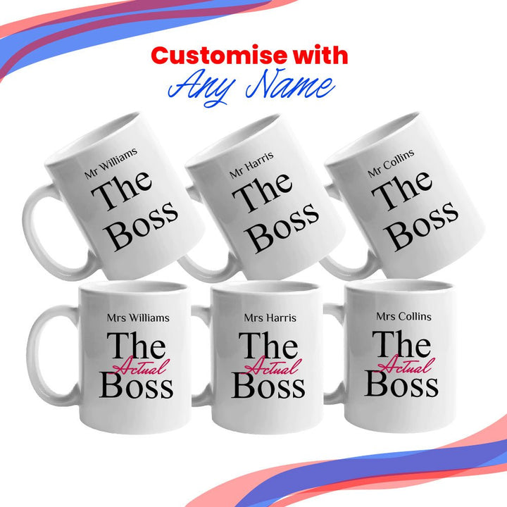 His and Hers Mug Set, The Boss and The Actual boss, 11oz/312ml Mugs