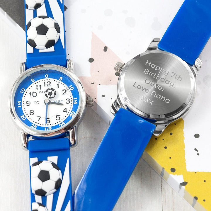 Kids Personalised Blue Football Watch