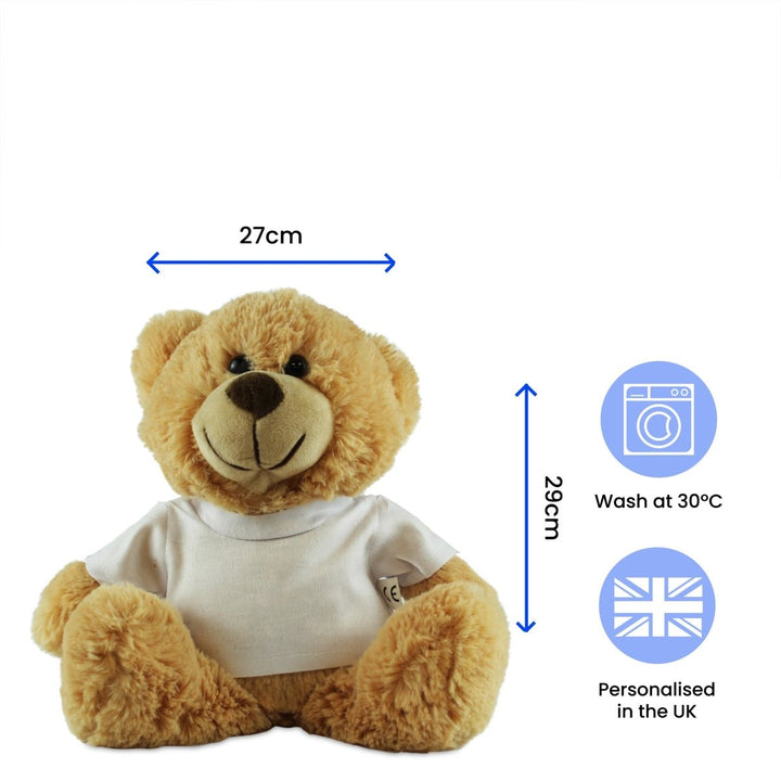 Light Brown Teddy Bear Toy with T-shirt with Newborn Baby Design in Blue
