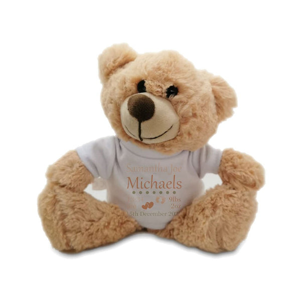 Light Brown Teddy Bear Toy with T-shirt with Newborn Baby Design in Neutral