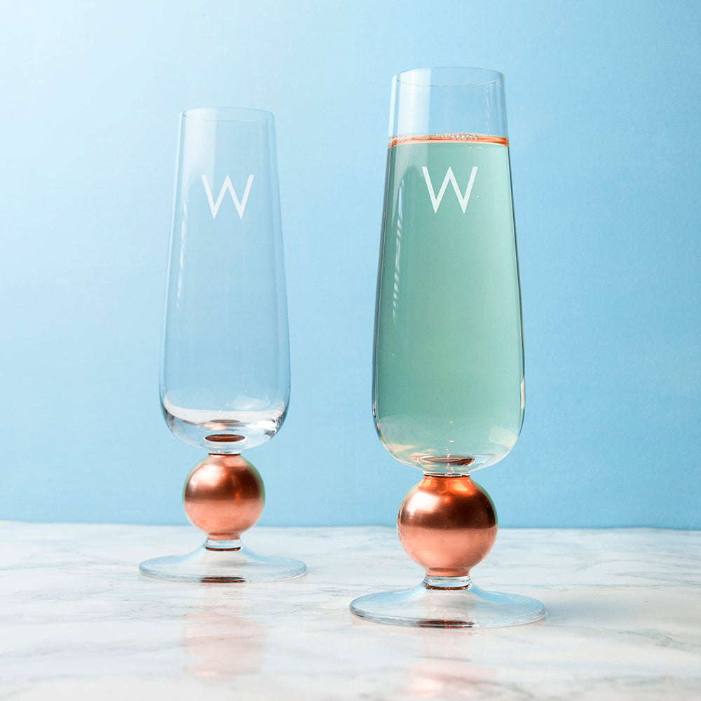 Personalised LSA Set Of Two Rose Gold Champagne Glasses