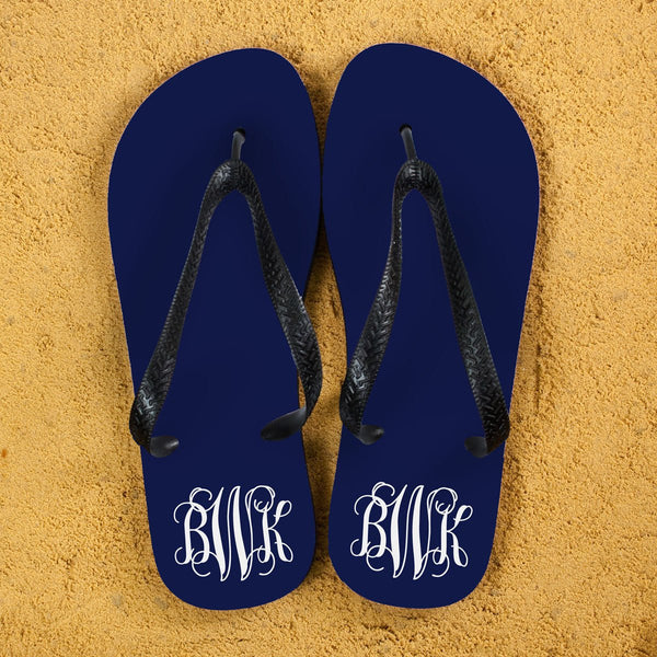 Monogrammed Flip Flops in Blue and White