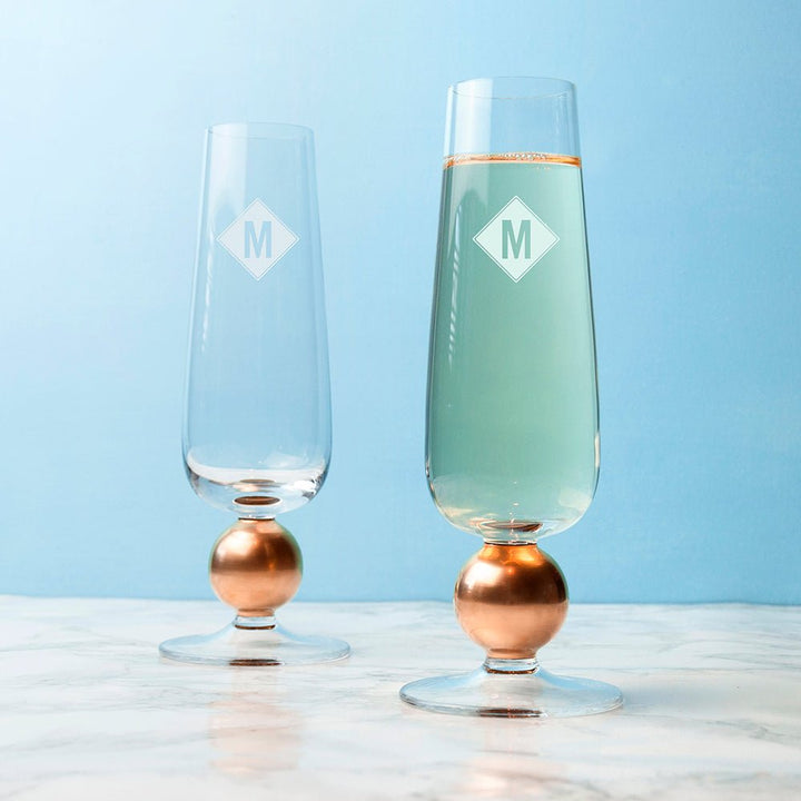 Monogrammed LSA Set Of Two Rose Gold Champagne Glasses
