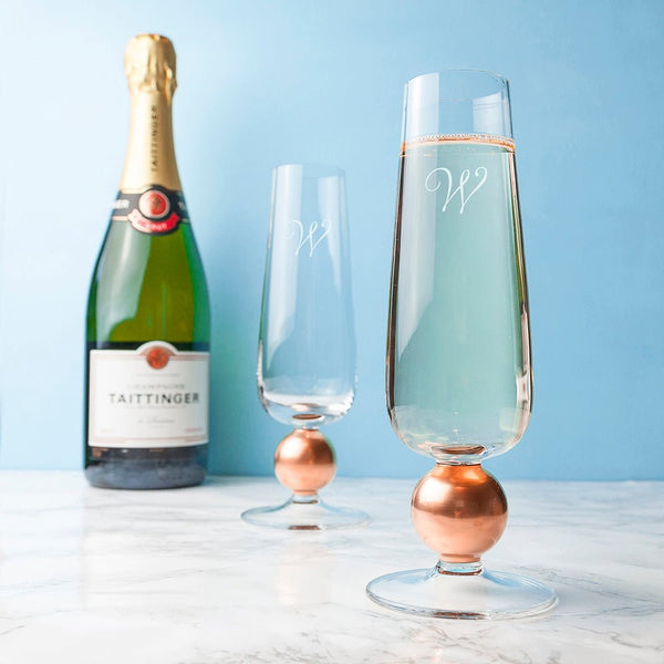 Monogrammed LSA Set Of Two Rose Gold Champagne Glasses