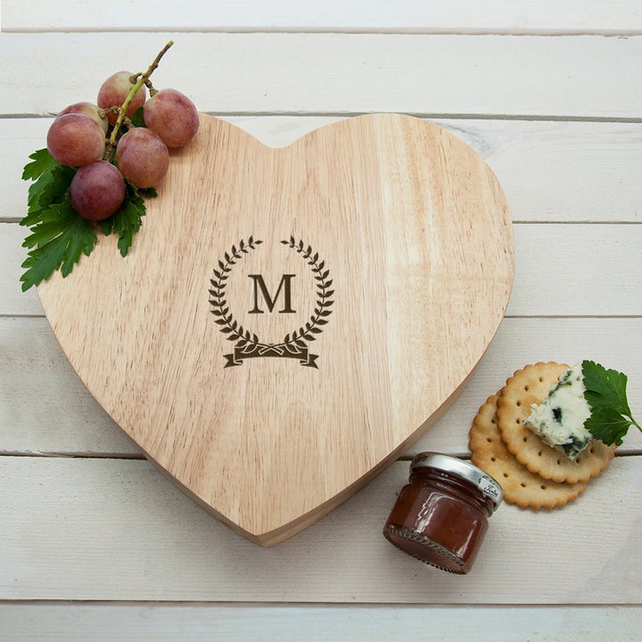 Monogrammed Romantic Wreath Heart Cheese Board