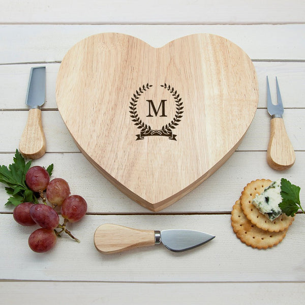 Monogrammed Romantic Wreath Heart Cheese Board