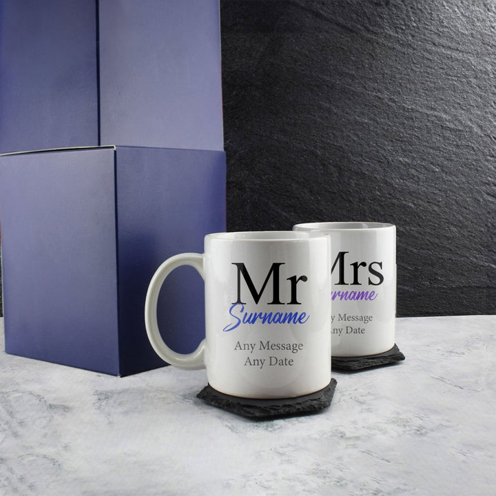 Mr and Mrs Mug Set, Classic Font Design, Ceramic 11oz/312ml Mugs