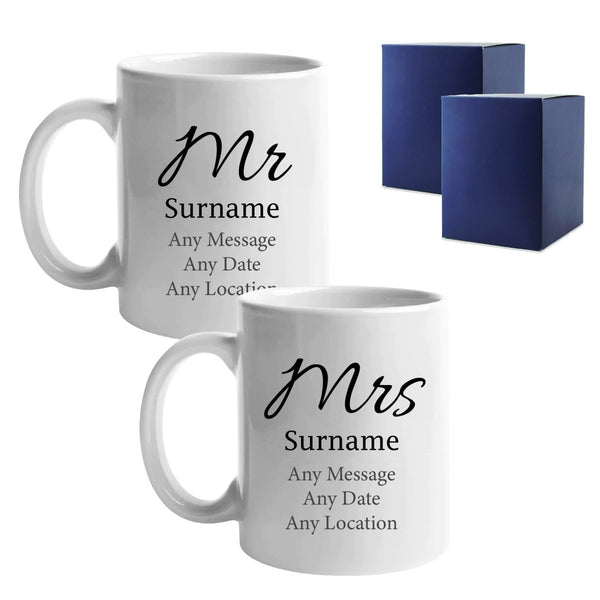 Mr and Mrs Mug Set, Elegant Font Design, Ceramic 11oz/312ml Mugs
