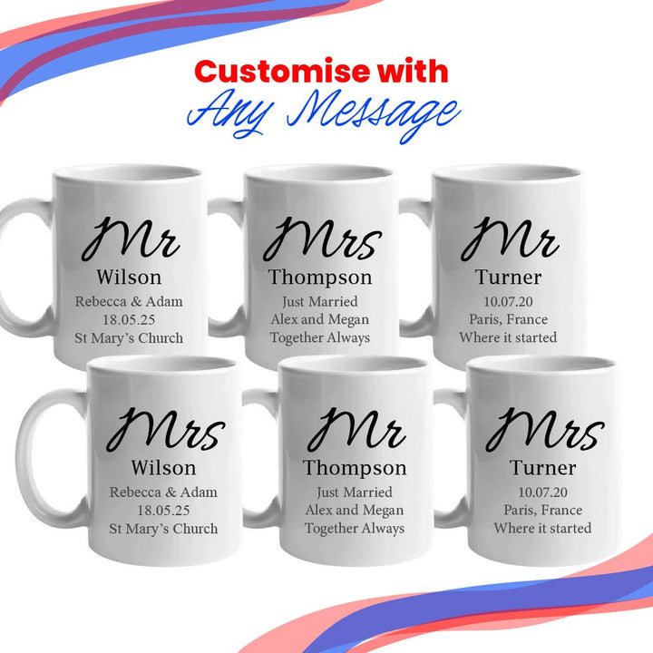 Mr and Mrs Mug Set, Elegant Font Design, Ceramic 11oz/312ml Mugs