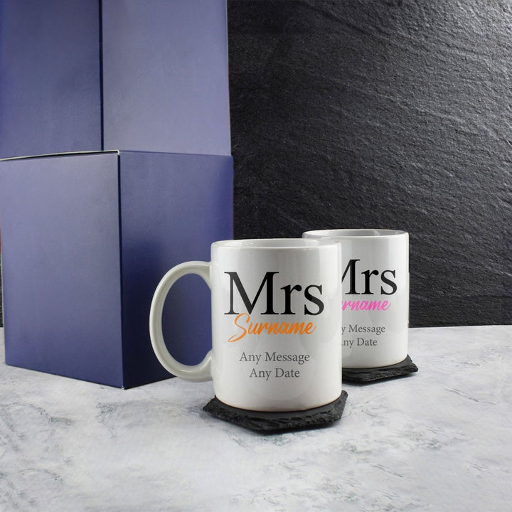 Mrs and Mrs Mug Set, Classic Font Design, Ceramic 11oz/312ml Mugs