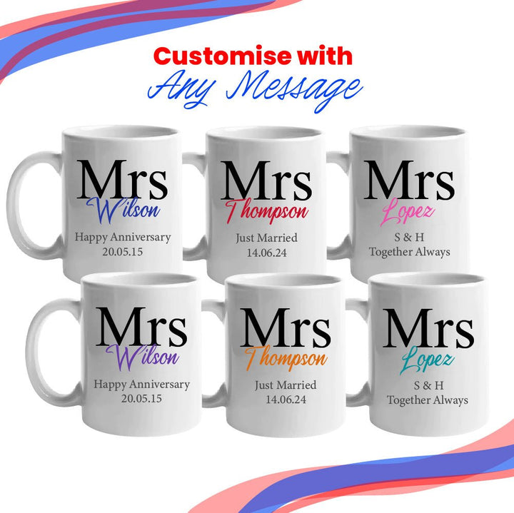 Mrs and Mrs Mug Set, Classic Font Design, Ceramic 11oz/312ml Mugs