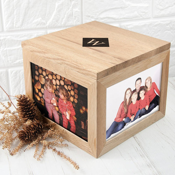 Oak Photo Keepsake Box with Initials