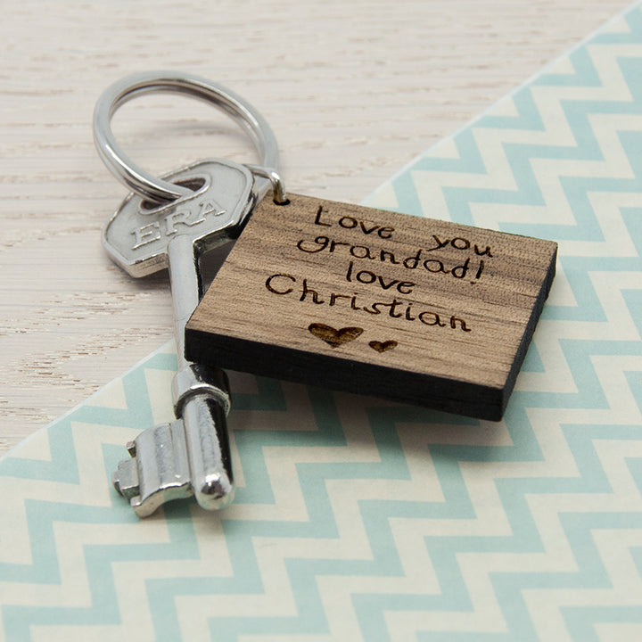 Square Wooden Keyring - Kids Hand-writing