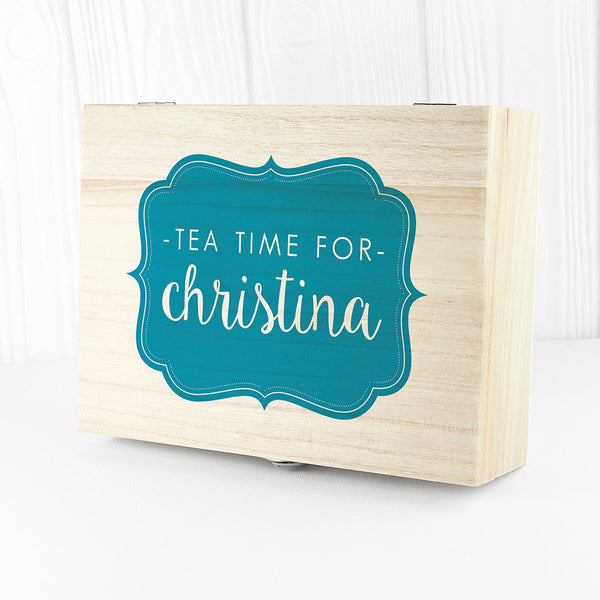 Time For Tea! Coloured Personalised Wooden Tea Box 