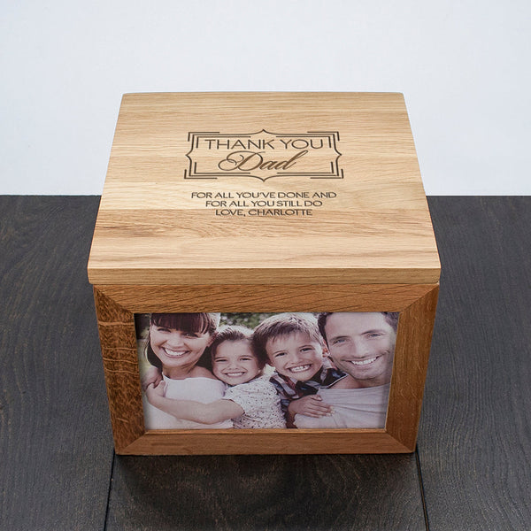 Personalised Thank You Large Oak Photo Keepsake Box