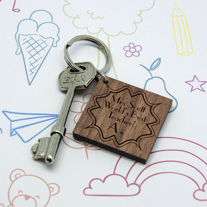 Personalised A+ Teacher Square Keyring 