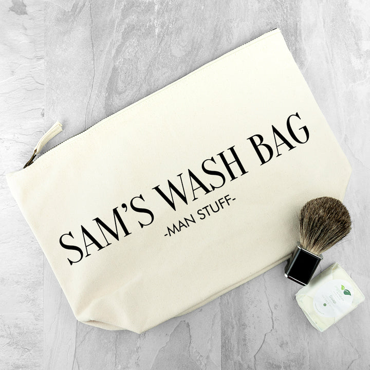 Personalised Men's Wash Bag in Cream