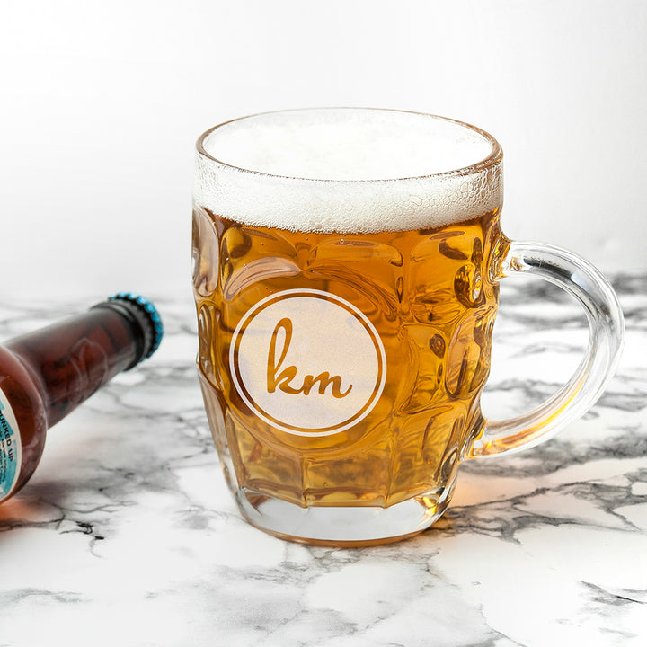 Round Monogrammed Dimpled Beer Glass