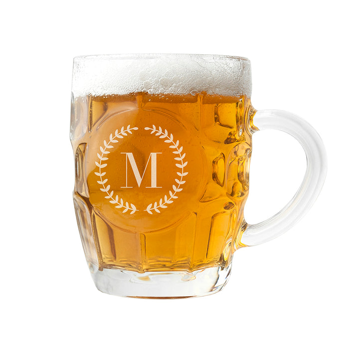 Wreath Monogrammed Dimpled Beer Glass