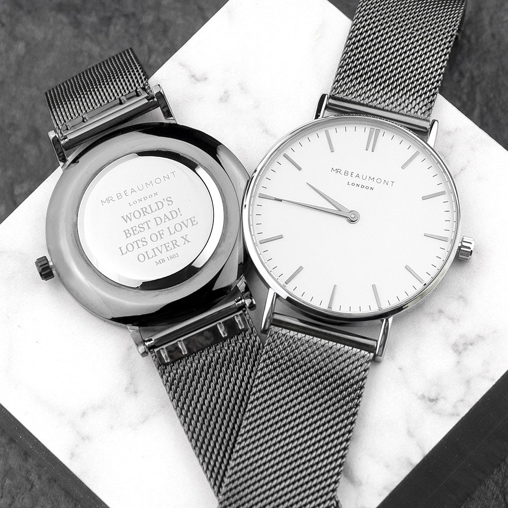 Personalised Men's Metallic Charcoal Grey Watch 