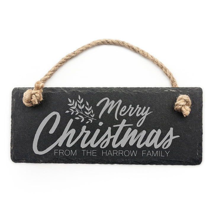 Personalised Merry Christmas Slate Hanging Sign