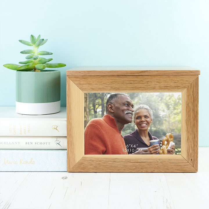 Personalised Floral Framed Couples' Midi Oak Photo Cube Keepsake Box