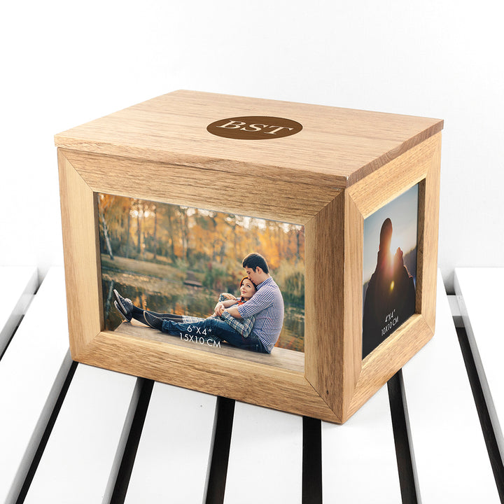 Personalised Midi Oak Photo Cube Keepsake Box With Initials