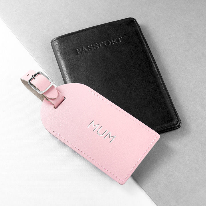 Personalised Pastel Pink Foiled Leather Luggage Tag