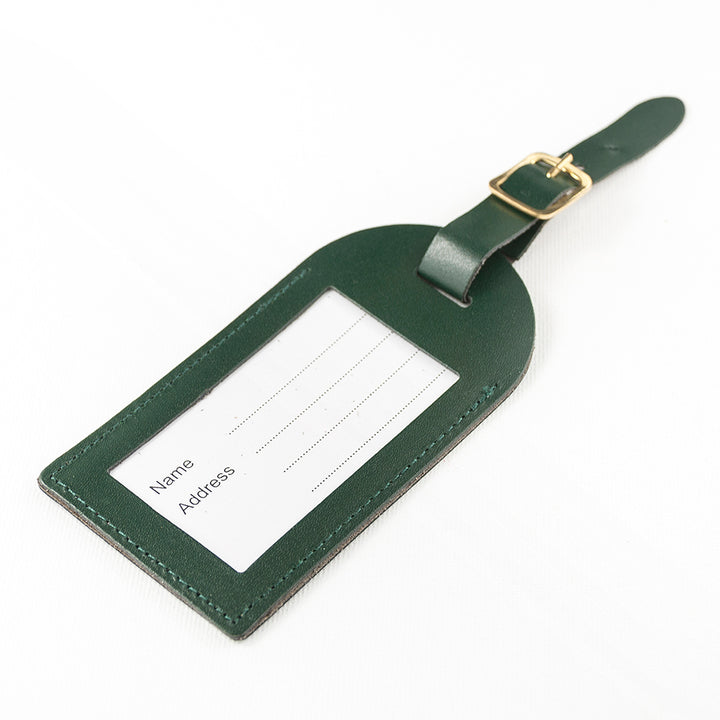 Personalised Dark Green Foiled Leather Luggage Tag