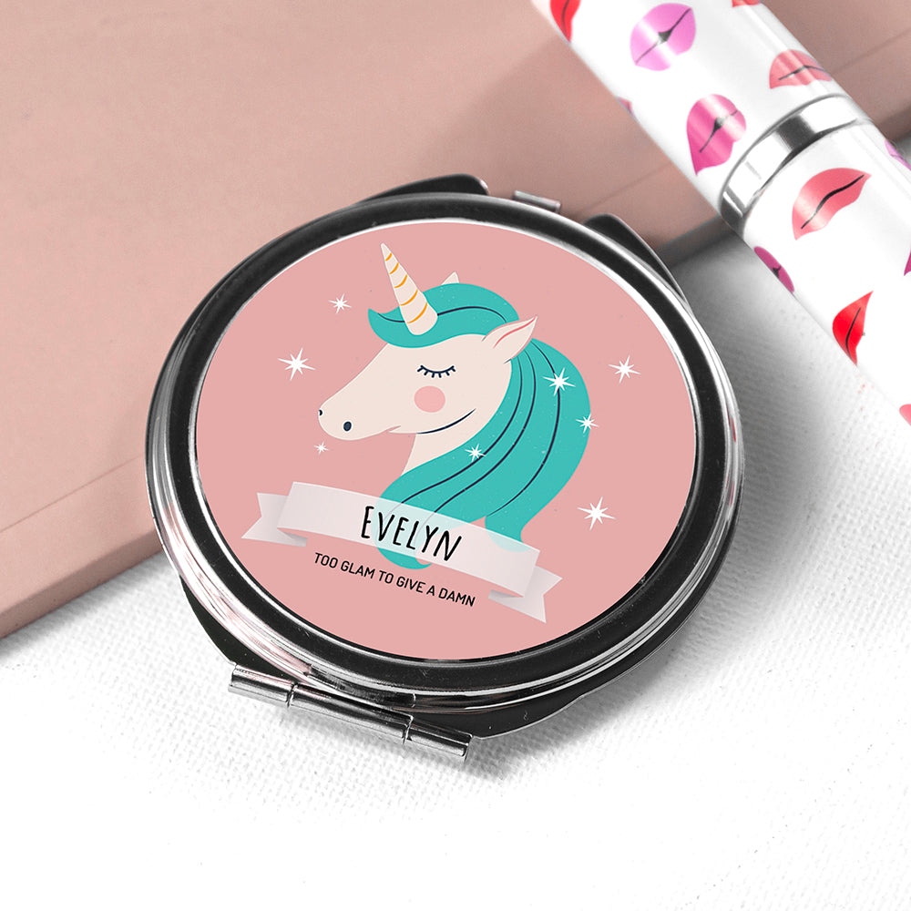 Personalised Sparkle Squad Round Pink Compact Mirror