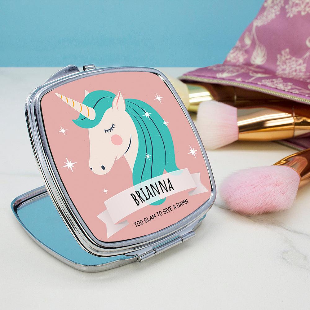 Personalised Sparkle Squad Square Pink Compact Mirror