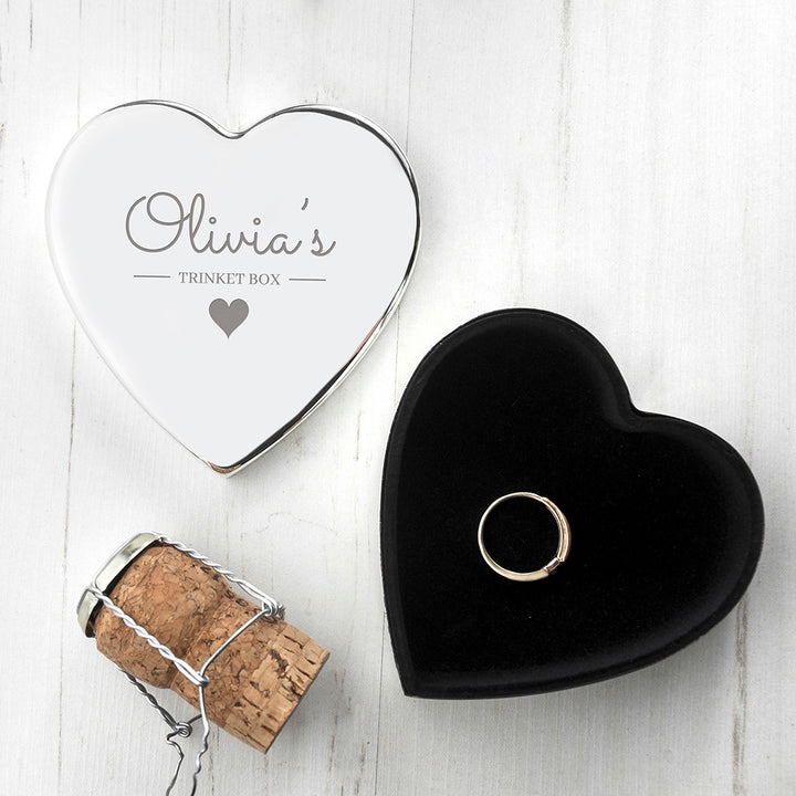 Personalised Contemporary Silver Heart Trinket Box