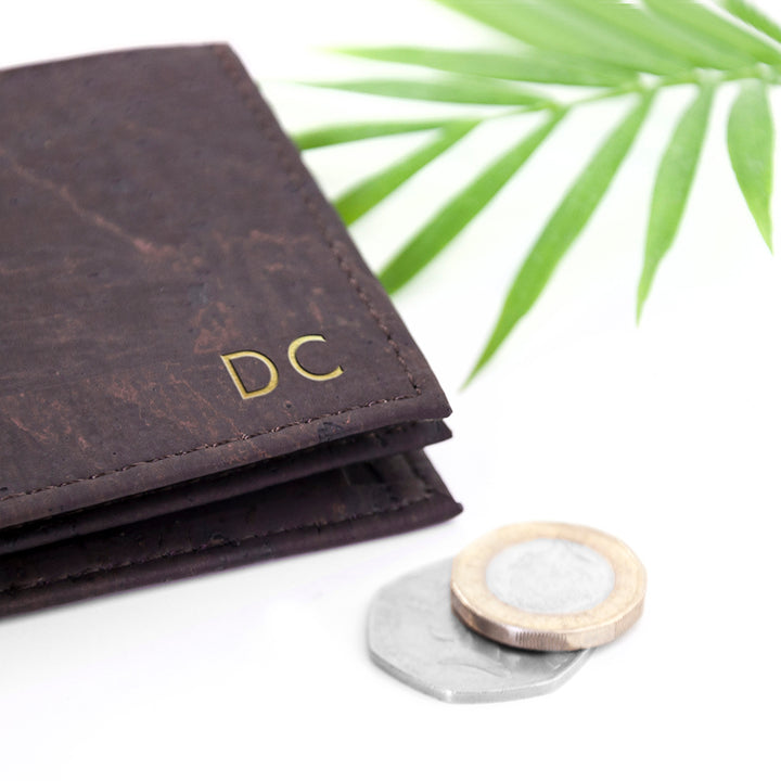 Personalised Dark Brown Vegan Leather Cork Wallet