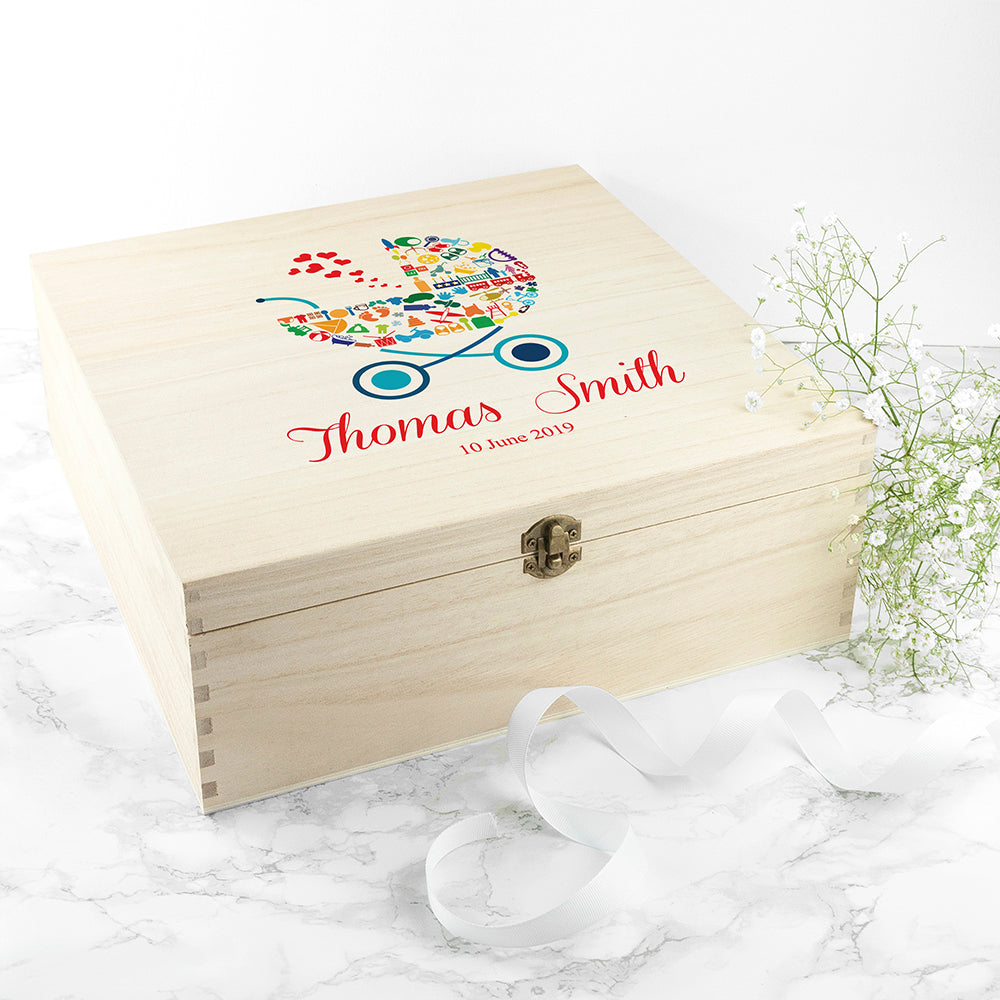 Personalised Pram Baby Boy Memory Box