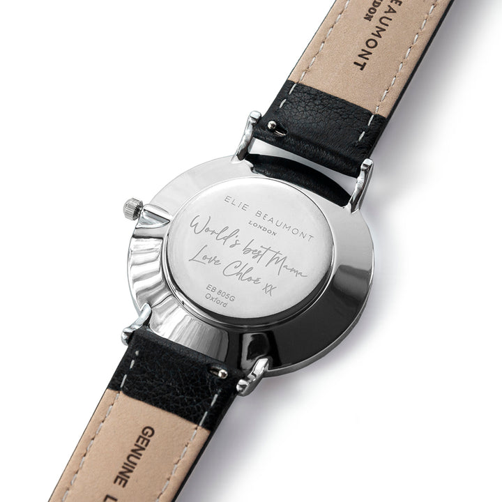 Personalised Handwriting Ladies Black Leather Watch